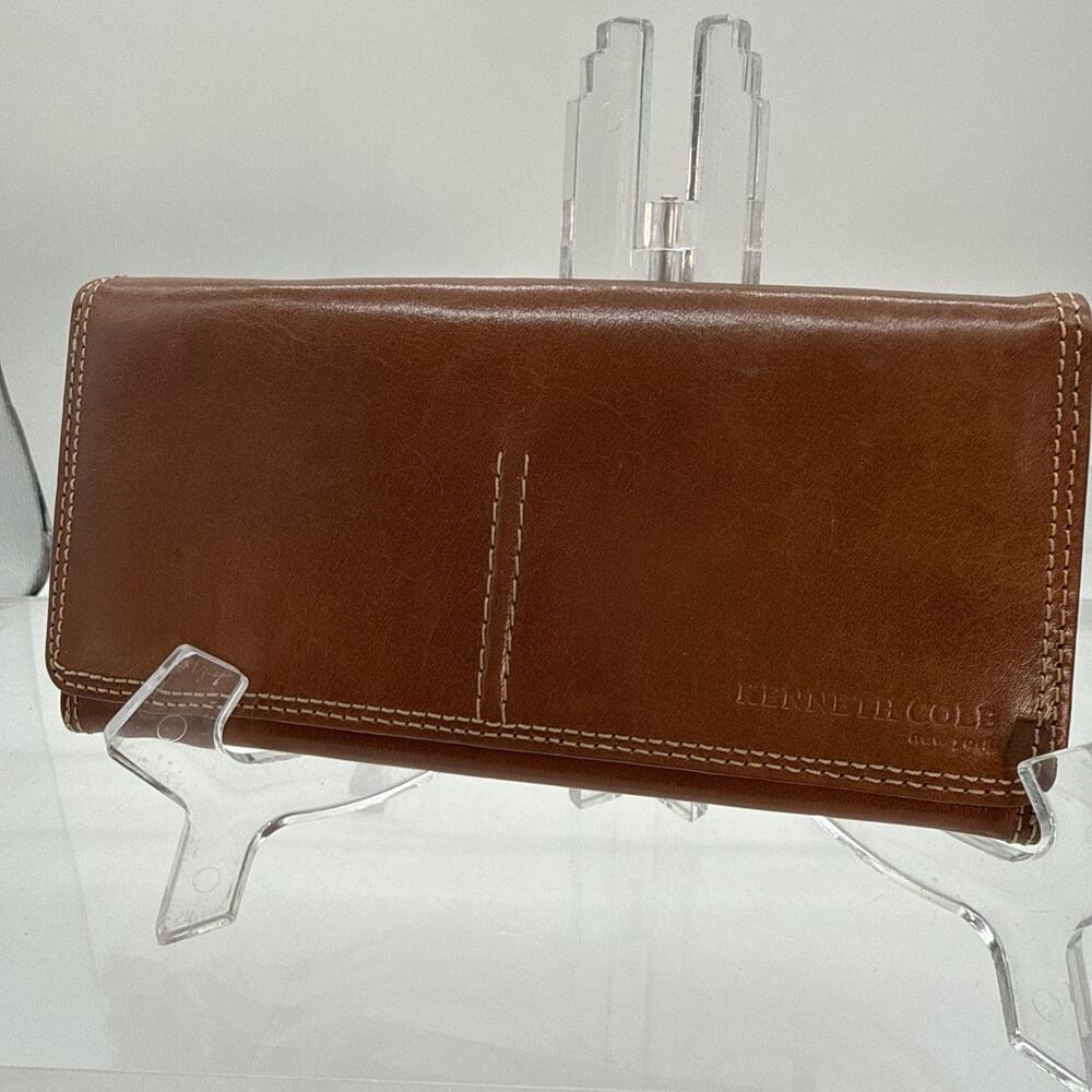 Kenneth Cole New York Genuine Leather Flap Clutch Light Brown NWT